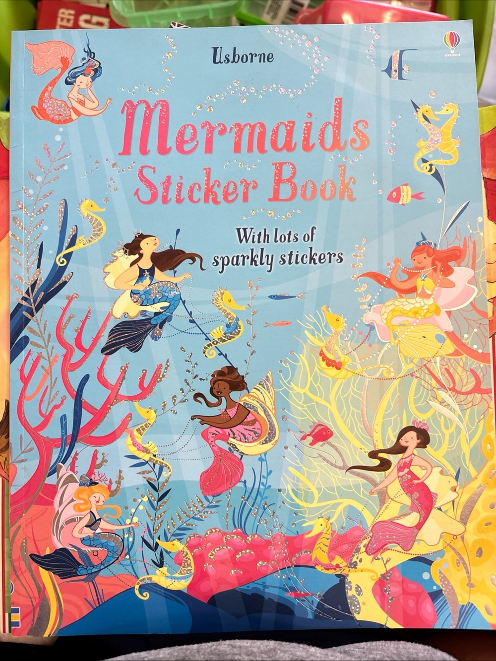 Usborne Mermaids Sticker Book - Light Blue with Pink & Yellow Accents